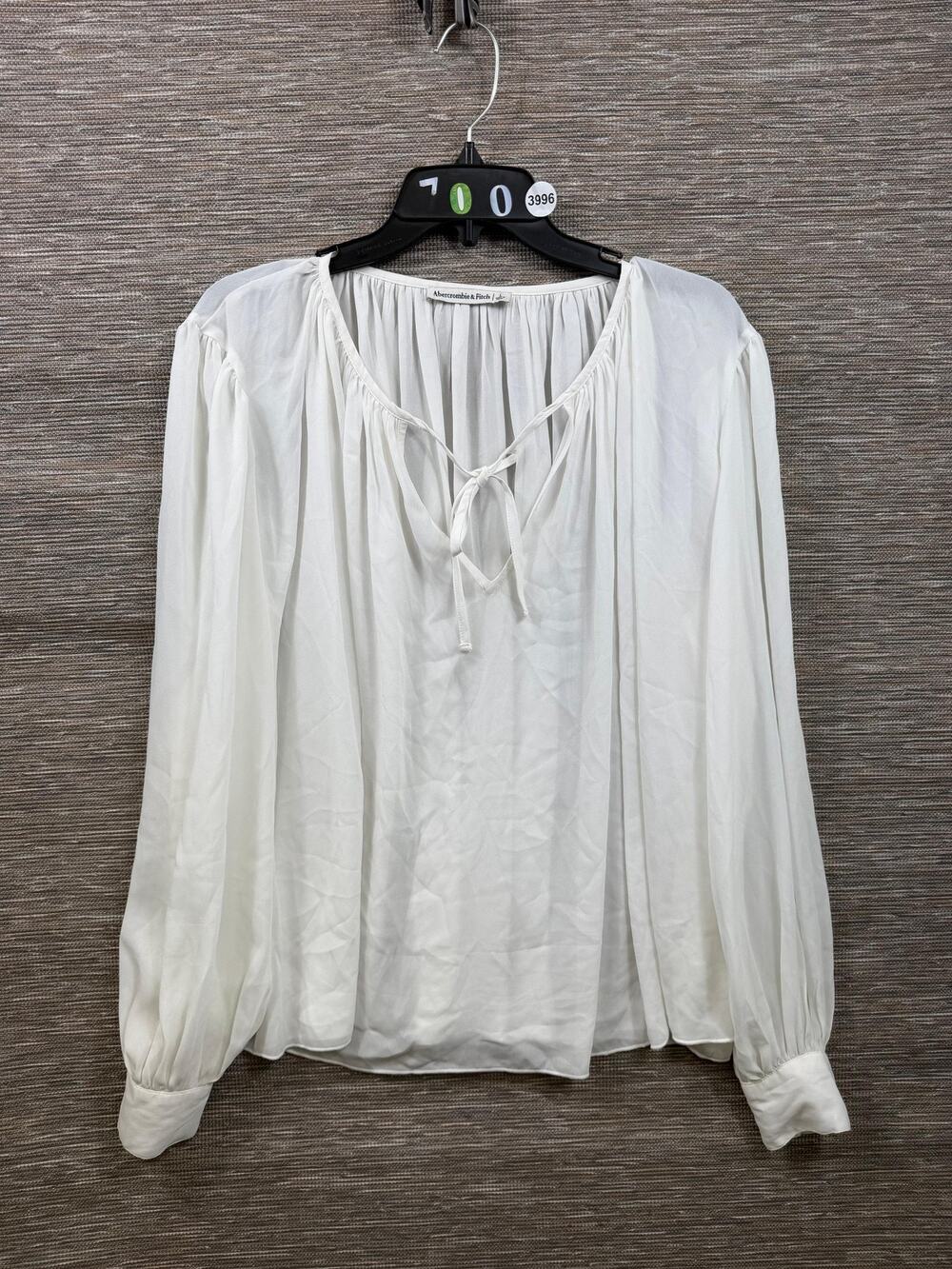 Abercrombie & Fitch Blouse Womens L White Sheer Peasant Boho Balloon Sleeve Top